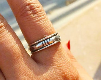 Silver Spinner Ring, Silver Anxiety Ring, Silver Fidget Ring, 925 Sterling Silver Spinner Ring for Women and Men, ADHD Anxiety Ring Spinner