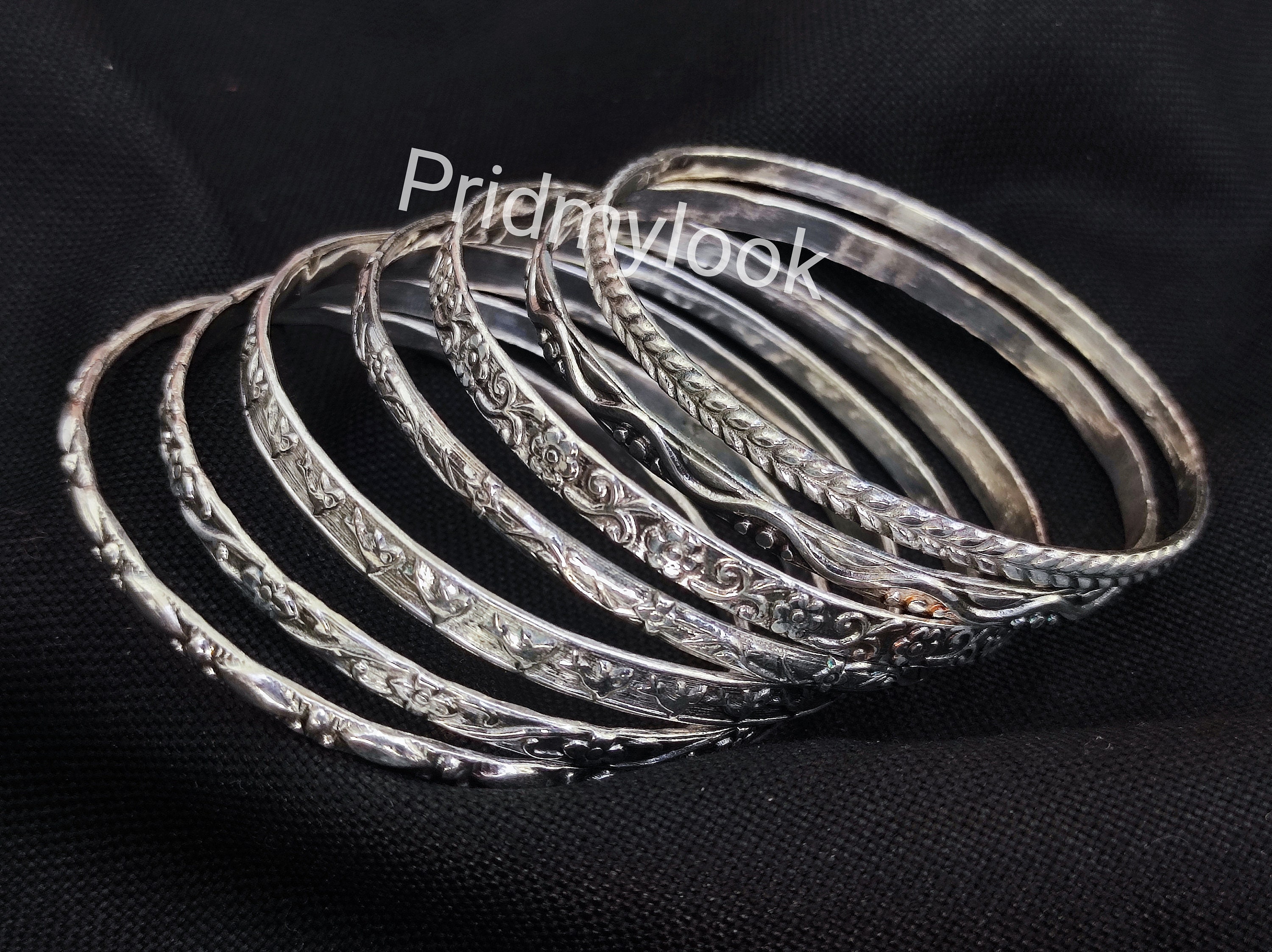 Sterling Silver Bangles Set Set of 7 Solid Silver Bangles Flower Bangle Bracelet Women Silver Bangle Stacking Bangles Cyber Monday Sale Etsy UK