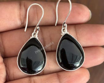 Handgemachte Ohrringe aus schwarzem Onyx Sterlingsilber: Boho Schmuck