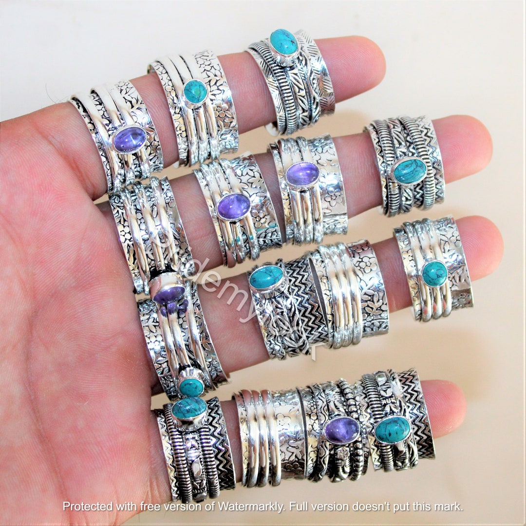 100 Piece Ring Multi Gemstone Mixed Rings Wholesale Lot, 925 Sterling ...