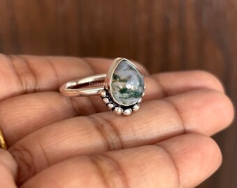 ペアモスアゲートスターリングシルバーリング - 手作りボヘミアン