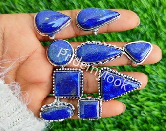 Lapis Lazuli Rings, Wholesale Gemstone Rings, Bulk Lapis Lazuli Rings, 925 Silver Plated Rings, Wholesale Jewelry, Women Rings, Size 6-11
