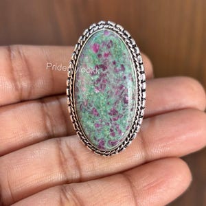 Bague en argent sterling rubis fuchsite, gros bijoux faits main, cadeau de Noël