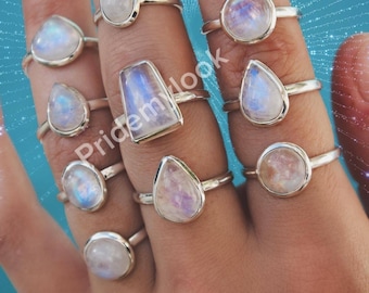 Natural Moonstone Rings, Wholesale Gemstone Rings, Bulk Moonstone Ring, 925 Silver Plated Rings, Wholesale Moonstone Rings, Size 6-11 M03