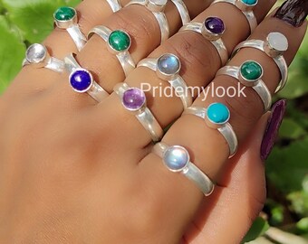 Mix Gemstone Rings Lot: Boho Hippie Brass, Sizes 6-11, Christmas Gift