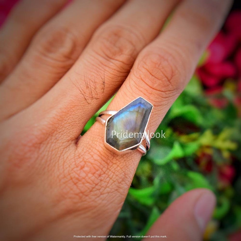 Women/'s Ring Jewelry,Gift Ring Ring for Woman Labradorite Coffin Ring,925 Sterling Silver Coffin Ring,Boho Ring Handmade Gemstone Ring