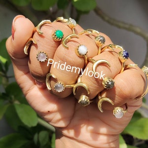 Wholesale Rings Lot, Sun Moon Adjustable Multi Gemstones Crescent Rings, Wholesale Bulk Mix Gemstones Rings, Women Jewelry, Size- 6 to 11