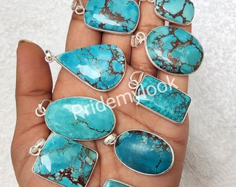 Wholesale Turquoise Pendants Lot, Bulk Gemstone Pendants, Wholesale Lot Pendant, 925 Sterling Silver Pendant, Handmade Jewelry, Necklace