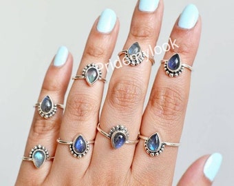Wholesale Gemstone Rings, Bulk Labradorite Rings for Women, Stacking Rings,Dainty Rings, Wholesale Jewelry, 925 Sterling Silver Plated Rings