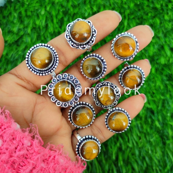 Bulk Tiger s Eye Rings Wholesale Gemstone Rings Silver Plated