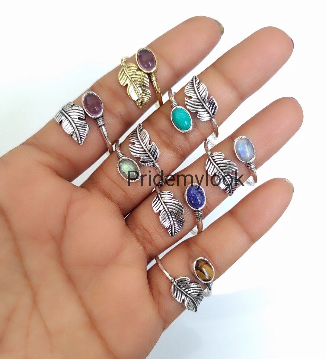 Wholesale Rings Gemstone Feather Rings Adjustable Multi Etsy