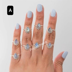 Natural Moonstone Rings Lot, 925 Silver Plated Rings, Wholesale Lot Rings, Wholesale Moonstone Rings, Moonstone Gemstone Rings, US Size 6-11