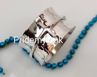 Sterling Silver Cross Spinner Ring: Christian Meditation Jewelry, Christmas Gift