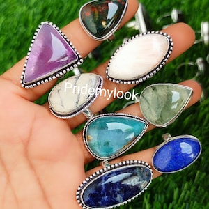 Mixed Gemstones Ring Lot, Bulk rings, Wholesale Ring, Handmade Jewelry, Mixed Sizes and Adjustable , 925 Sterling Silver Plated Jewelry