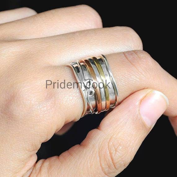 Anxiety Ring Handmade Ring Silver Spinner Worry Ring Spinner Ring Gift For Her Fidget Ring Silver Band Spinner Meditation Ring