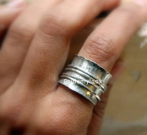 Wave Hammered Sterling Silver Spinner Ring By Penelopetom |  notonthehighstreet.com