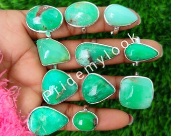 Chrysoprase Rings Lot, Bulk Gemstone Rings for Women, Handmade Rings, Wholesale Jewelry, 925 Sterling Silver Plated Bulk Rings, Etsy Sale