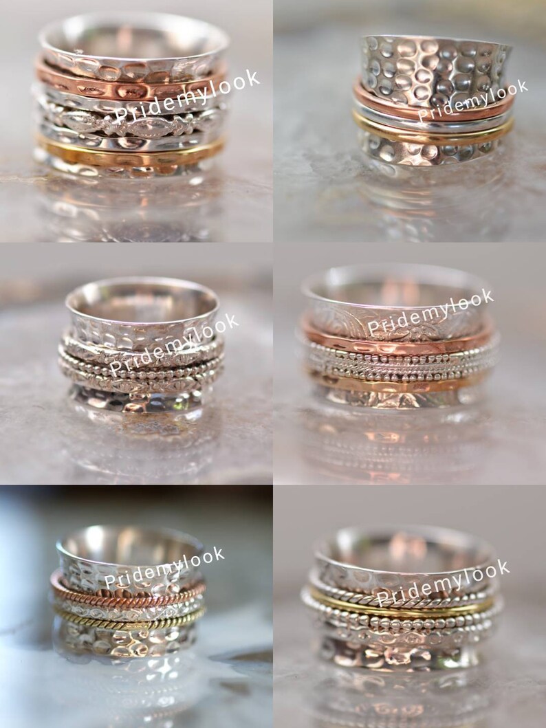 6 PCs Lot Of Spinner Rings Fidget Ring,Stress Relief Ring,Bulk PCs Ring Meditation Ring,Boho Ring Anxiety Ring,Worry Rings,Gift Ring,Sale