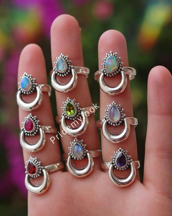Wholesale Mix Gemstone Rings Lot Gemstone Moon Rings for Women