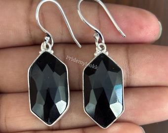 Schwarzer Onyx Silber Ohrringe: Hexagon Ohrringe, Weihnachtsgeschenk