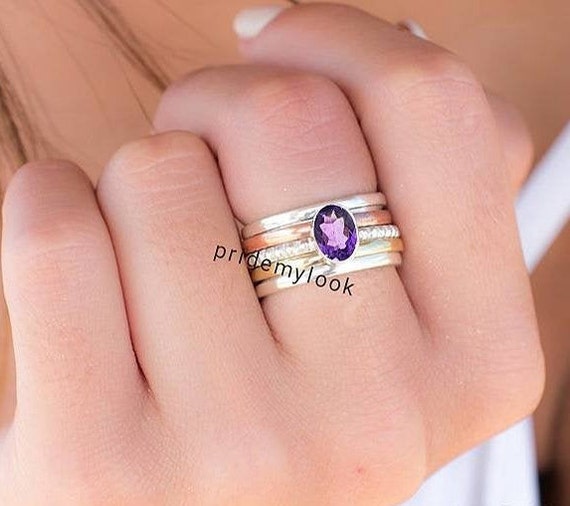 Amethyst Spinner Ring 925 Sterling Silver Spinner Ring For Women Anxiety Ring Fidget Ring Statement Ring Women s Spinner Ring Sale