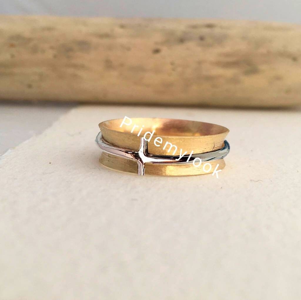 Cross Religious Spinner Ring Christian Ring Brass Ring with Etsy