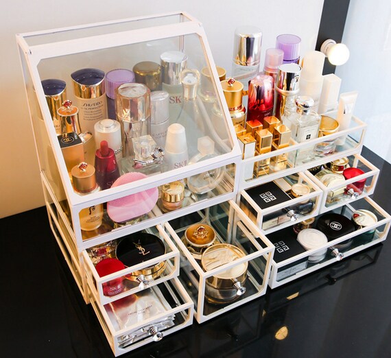 White Frame Makeup Organizer Large Makeup Storage Drawers Etsy