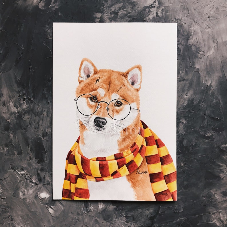 Custom pet portrait Harry Potter Christmas gift Custom dog portrait Gift dog mom Harry Potter pet portrait Gryffindor gifts