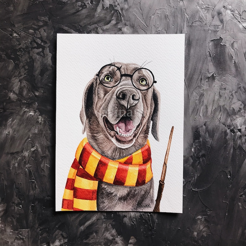 Custom pet portrait Harry Potter Christmas gift Custom dog portrait Gift dog mom Harry Potter pet portrait Gryffindor gifts