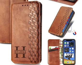 Personalized leather card holder case for iPhone 6 7 8 Plus SE 2020 X XR XS Max 11 12 Pro Max wallet back case Samsung S9 S10 S20 plus cover