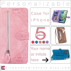 Capa porta-cartões personalizada para iPhone 16 Pro Max, 15 Plus, 14, 13, 12 XR, Samsung Galaxy S25, S24, capa tipo carteira com alça de pulso