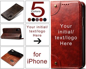 Personalized Leather Card Holder Case for iPhone 15 Pro Max 14 Plus 13 12 11 X XR XS Max 8 Plus New Phone Wallet Case Wallet Cover Engraved