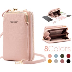 Nueva funda tipo billetera de PU para teléfono móvil, funda universal para teléfono móvil, bolso bandolera ajustable con correa cruzada.