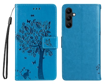 Tree Cat Samsung Galaxy Case: PU Leather Wallet Card Holder