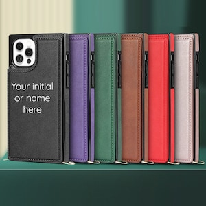 Capa porta-cartão com inicial personalizada para iPhone 16 Pro Max 15 14 13 Samsung Galaxy S25 Ultra S24 S23 Capa tipo carteira com alça transversal
