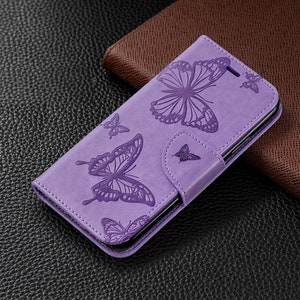 Personalisierte S24 Ultra Kartenhalter Brieftasche für Samsung Galaxy S23 Plus S22 S21 Note 20 Ultra Geprägte Schmetterlingshülle mit Riemen aus Armband Wristlet