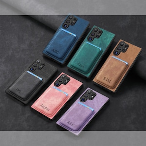 Personalisierte Anfang Back Cover Phone Case für Samsung Galaxy S25 Ultra S24 Plus S23 S21 FE S22 S10 PU Brieftasche Kartenhalter Magnetisch
