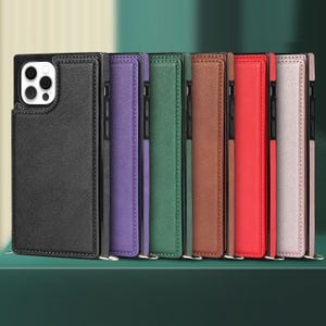 iPhone & Galaxy用パーソナライズPUレザー電話ケース、クロスボディストラップ付きウォレットケース