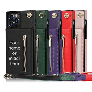 Capa de celular personalizada com porta-cartões para iPhone 16 Pro Max 15 14 13 12 11 Plus Samsung S25 Ultra, capa tipo carteira com alça transversal S24