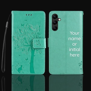 Funda con diseño de gato y árbol para Samsung Galaxy S25 Ultra, S24 Plus, S23, S22, S21 Plus, A70, A73, A82, A72, A71 y A51, tarjetero personalizado, funda tipo cartera para teléfono.