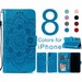 Mandala floral leather card holder case for iPhone 14 13 12 11 Pro max 7 8 Plus X XR XS Max embossed flower wallet cases with strap wristlet 