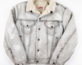 Vintage 80s Levis Distressed Denim Sherpa Jean Jacket - Mens Small Vtg 1980s Rare Jean Trucker Grunge Acid Wash Made in USA Coat
