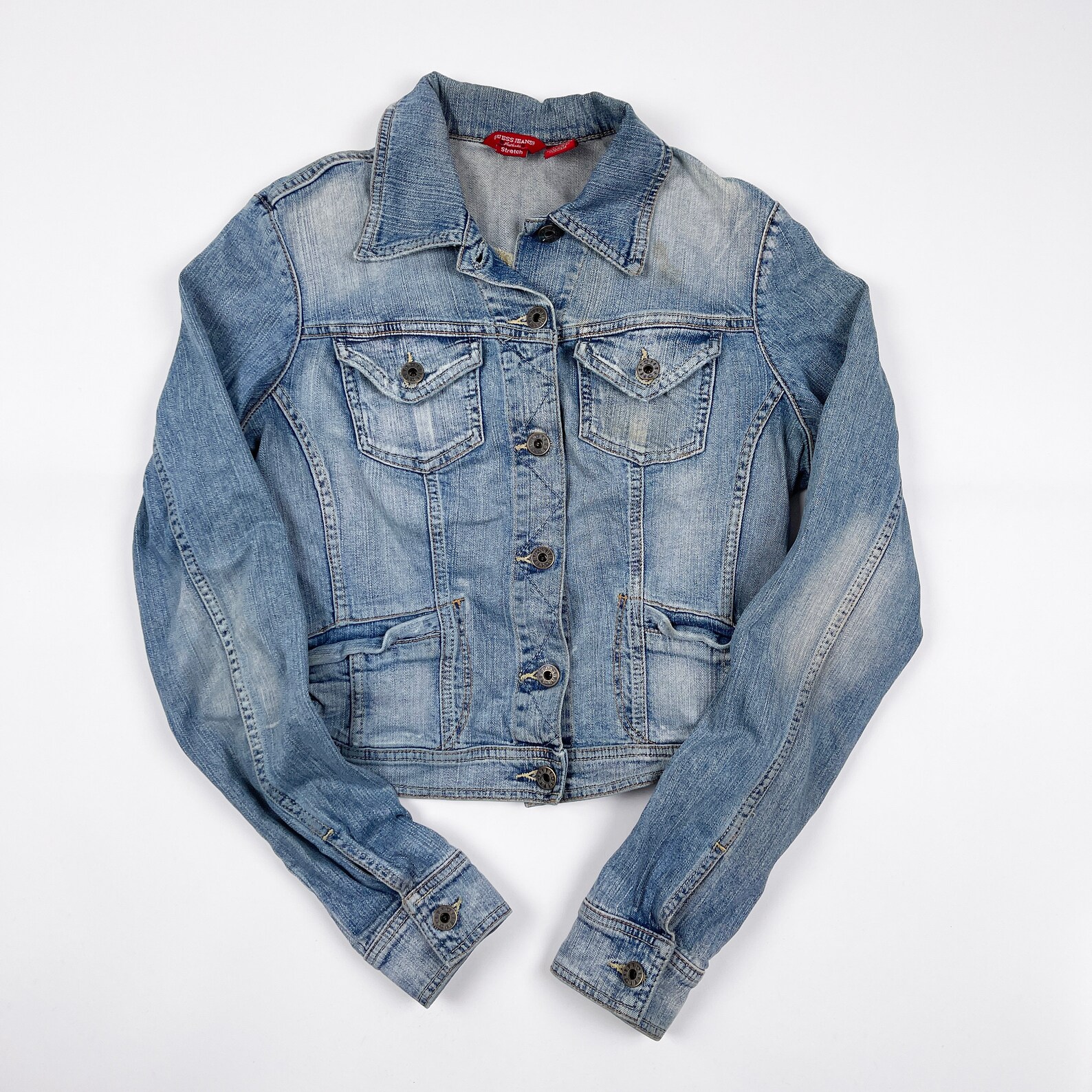 Guess Denim Jean Jacket Womens Large Vtg Stretch Fit Coat Etsy