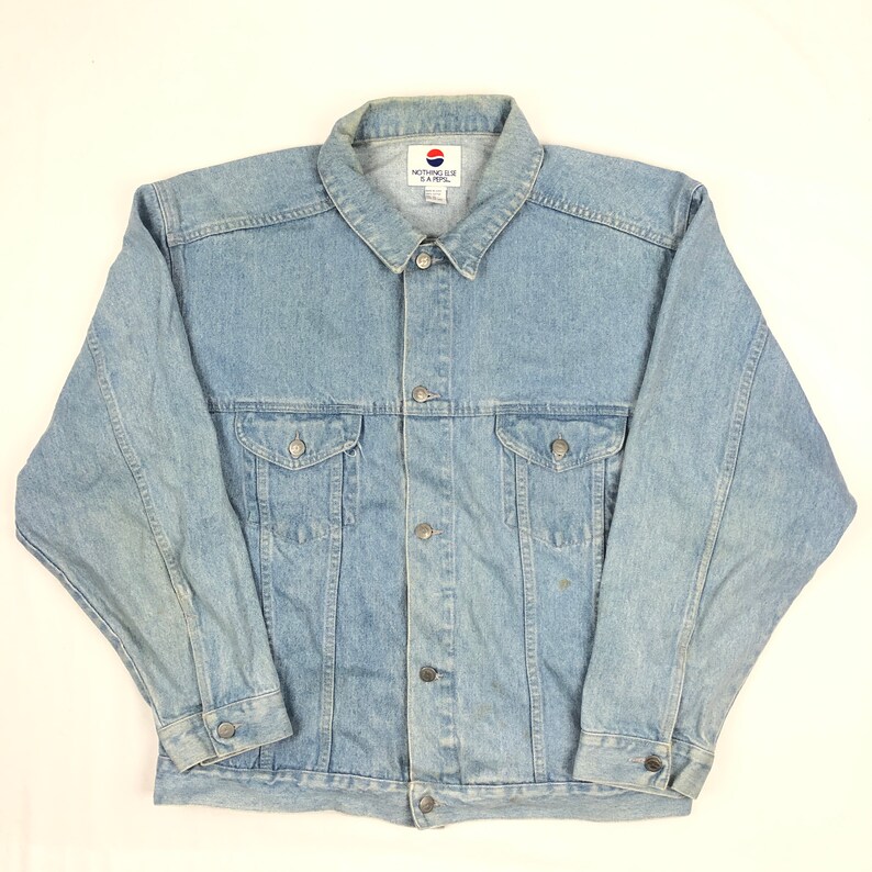Vtg 1990s Retro Coca Cola Coat Acid Wash Blue Coke Memorabilia USA Rare Merch Beverage Vintage 90s Pepsi Denim Jean Jacket Mens XL