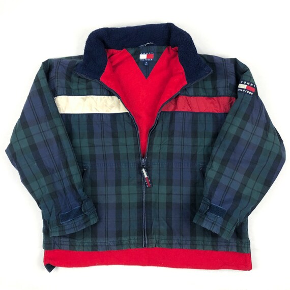 Vintage 90s Tommy Hilfiger Plaid Jacket - Youth Medium | Vtg 1990s Retro Kids Jacket Flag Rare Coat | Worldwide
