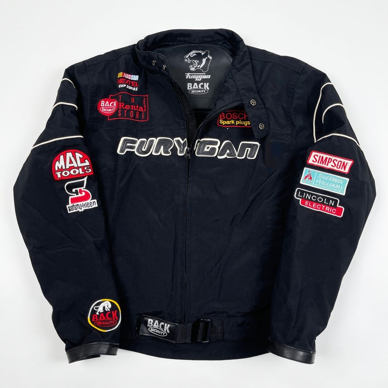Vintage Furygan Racing Jacket Vtg Y2K Motorcycle NASCAR Nextel Cup Series Coat Black USA Rare Racer Mens Small