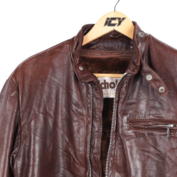 Vintage Schott Leather Jacket / Mens Large / Brown - image 3