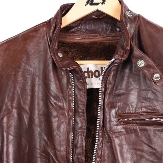 Vintage Schott Leather Jacket / Mens Large / Brown - image 4