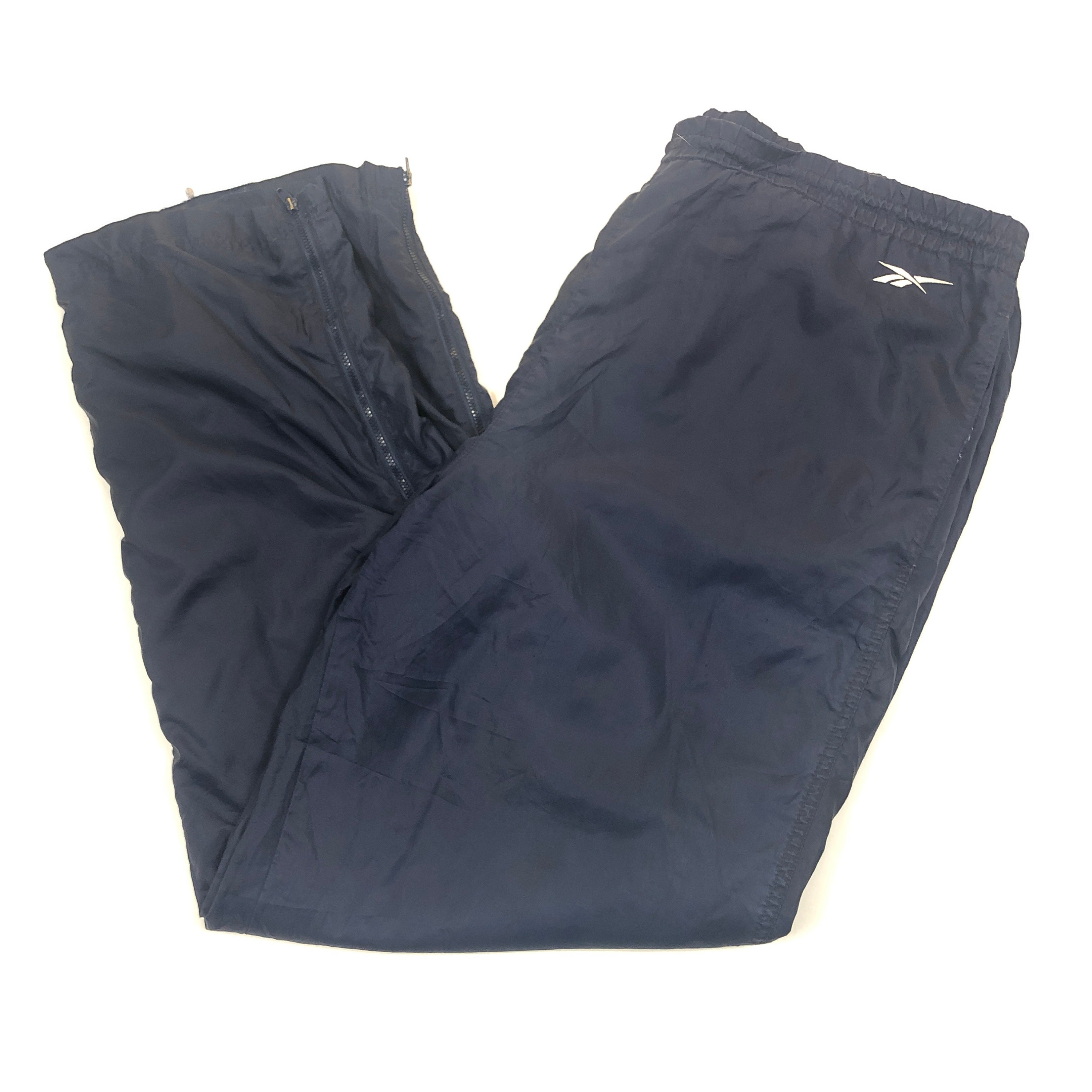 Retro Wind Pants USA Navy Blue Polyester M Vintage 90s Reebok Windbreaker Track-Pants Men's Medium
