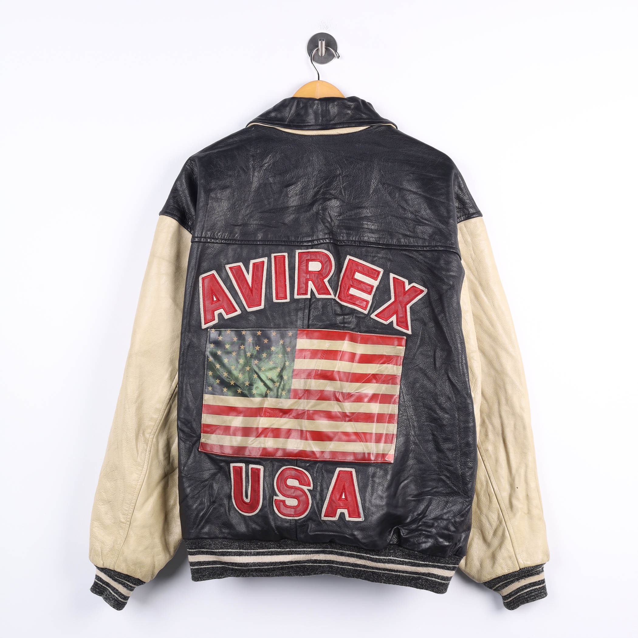Vintage Avirex USA Leather Jacket / Mens 2XL / Black Collared